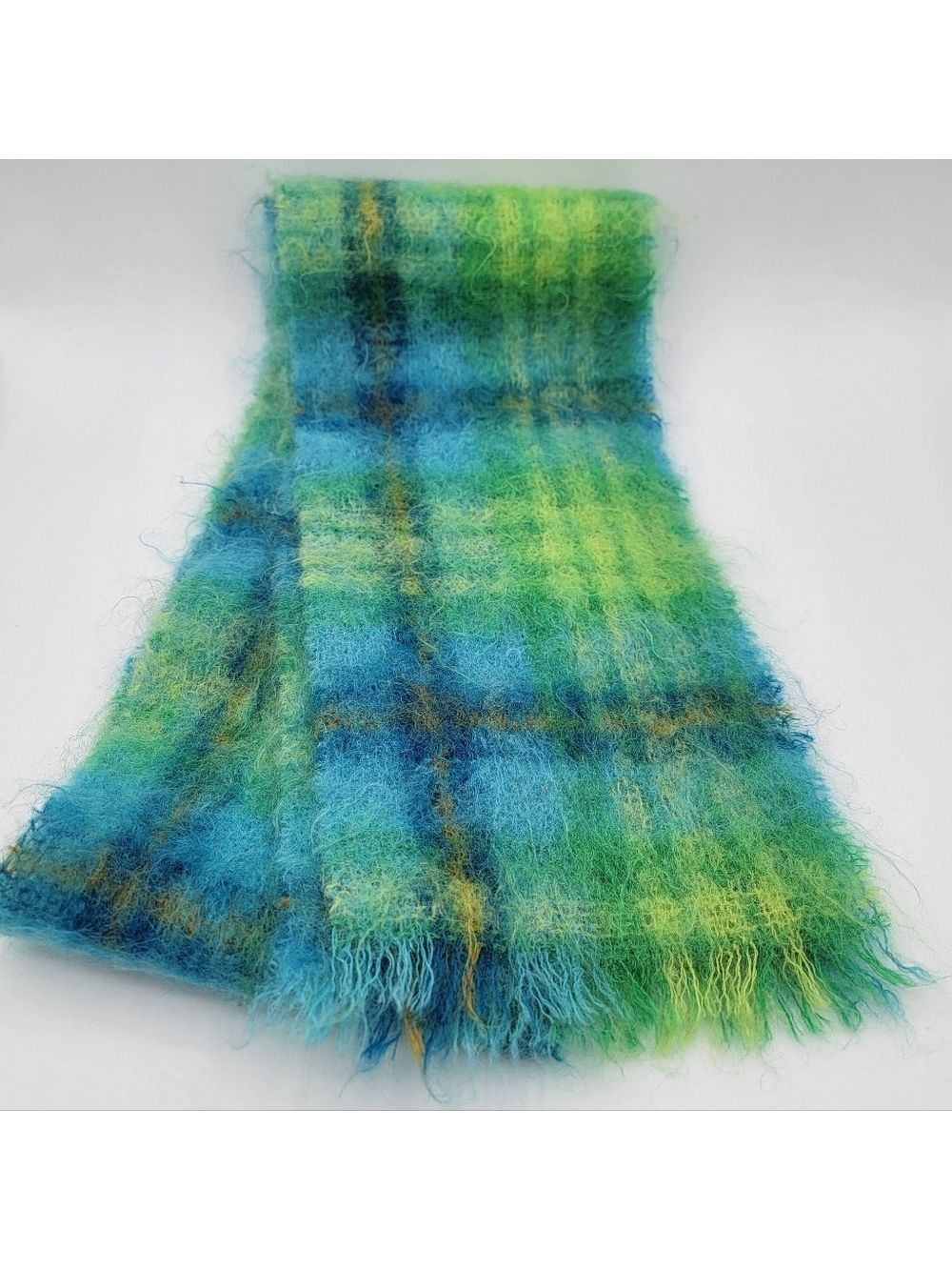 Vintage Blue & Green Mohair Scarf #2850